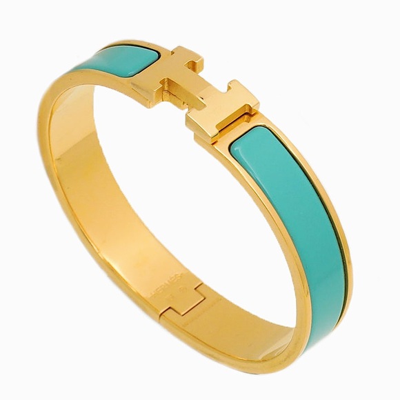 Hermes Jewelry - Hermes H Chic Gold and Teal Enamel Bracelet